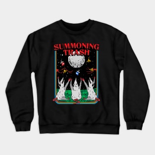 Three Opossums howling at the moon Summoning Trash funny Possum retro artwork Crewneck Sweatshirt